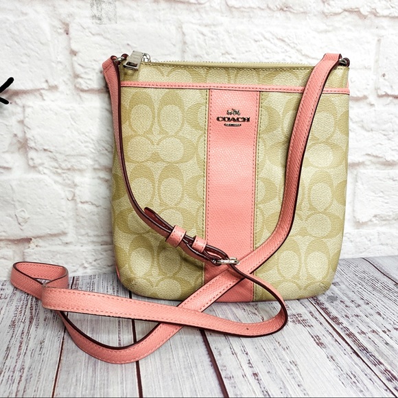 ❌COACH Signature Tan Pink Crossbody Bag Authentic